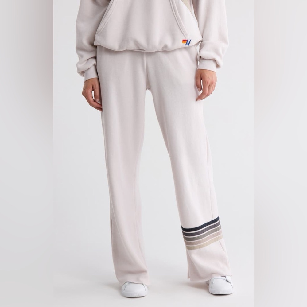 Aviator Nation Rugby Stitch Wide Leg Sweatpants in Dove